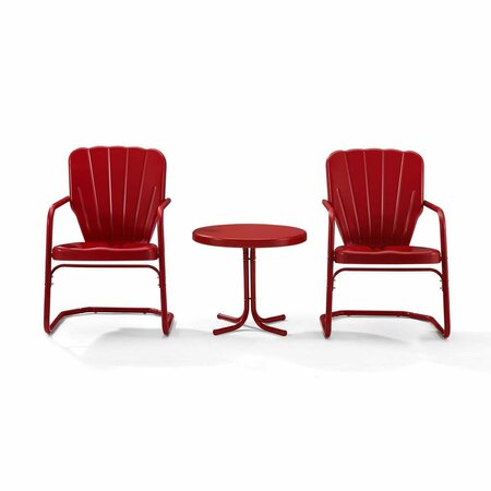 CLAUSTRO Ridgeland 3 Piece Metal Conversation Seating Set in Bright Red Gloss CL3036183